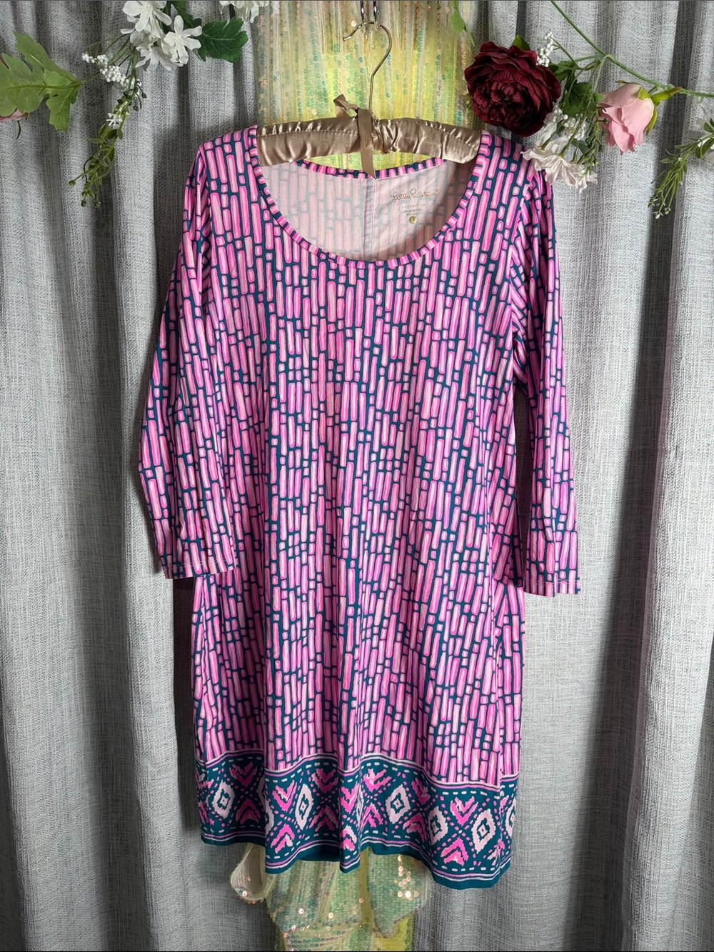 Lilly Pulitzer Pink & Teal Patterned Scoop Neck Tunic